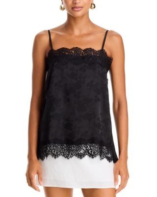 Aqua Floral Jacquard Lace Satin Tank Top - Exclusive