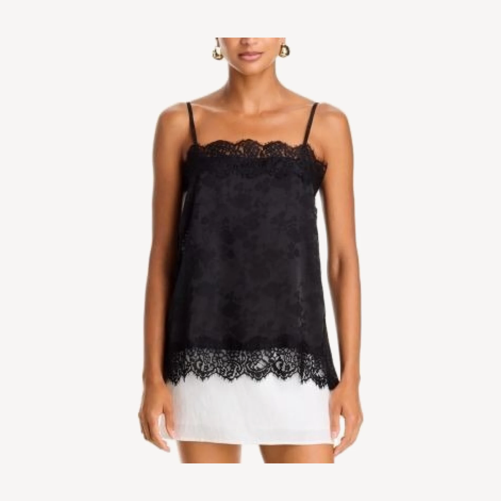 Aqua Floral Jacquard Lace Satin Tank Top - Exclusive