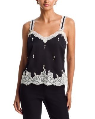 Aqua Lace Trim Rhinestone Embellished Camisole - Exclusive