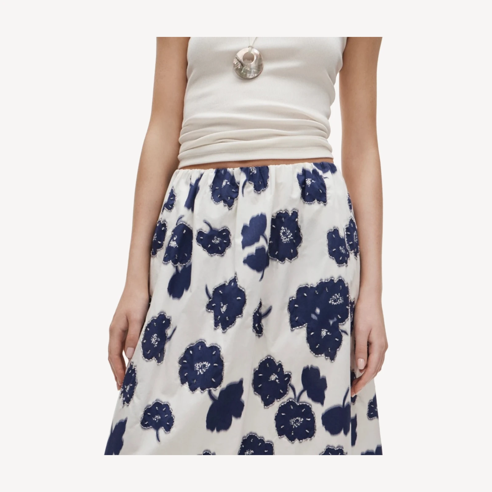 Beckett embellished midi skirt in blurred floral print