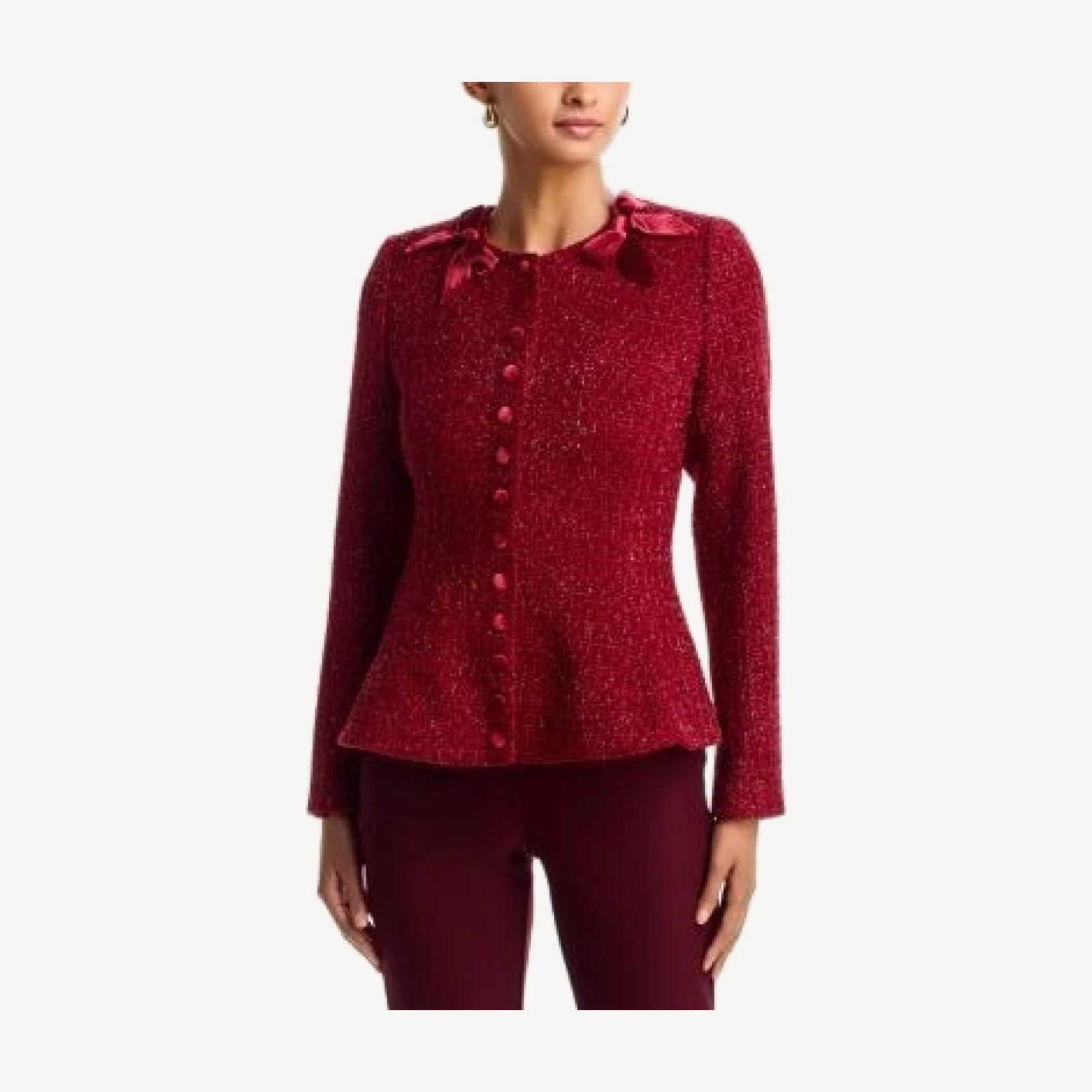 Aqua Tweed Peplum Hem Velvet Bow Jacket - Exclusive