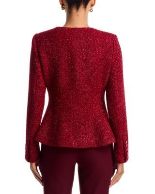 Aqua Tweed Peplum Hem Velvet Bow Jacket - Exclusive