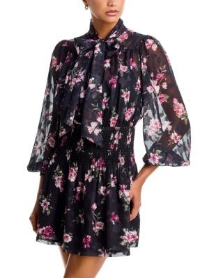 Aqua Long Sleeve Floral Burnout Mini Dress - Exclusive