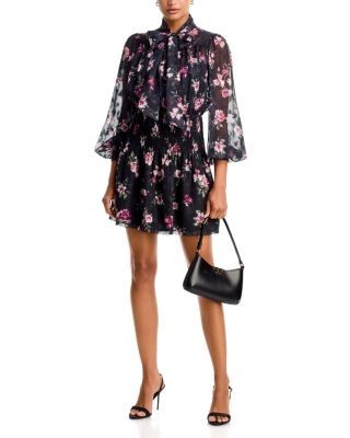 Aqua Long Sleeve Floral Burnout Mini Dress - Exclusive