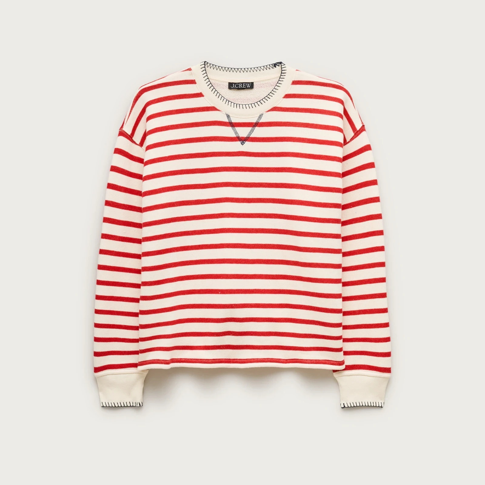 Contrast-trim heritage terry relaxed crewneck sweatshirt in stripe
