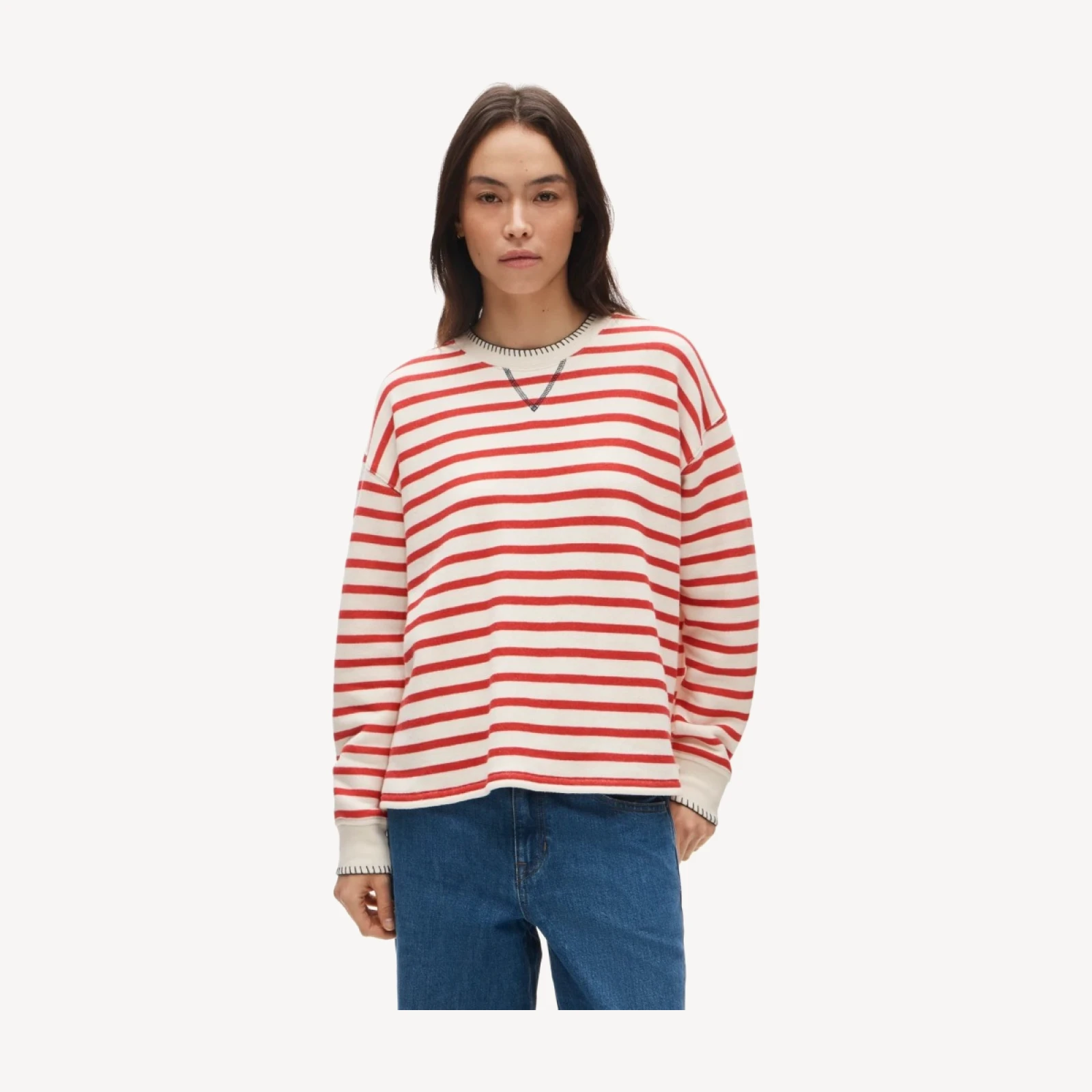 Contrast-trim heritage terry relaxed crewneck sweatshirt in stripe