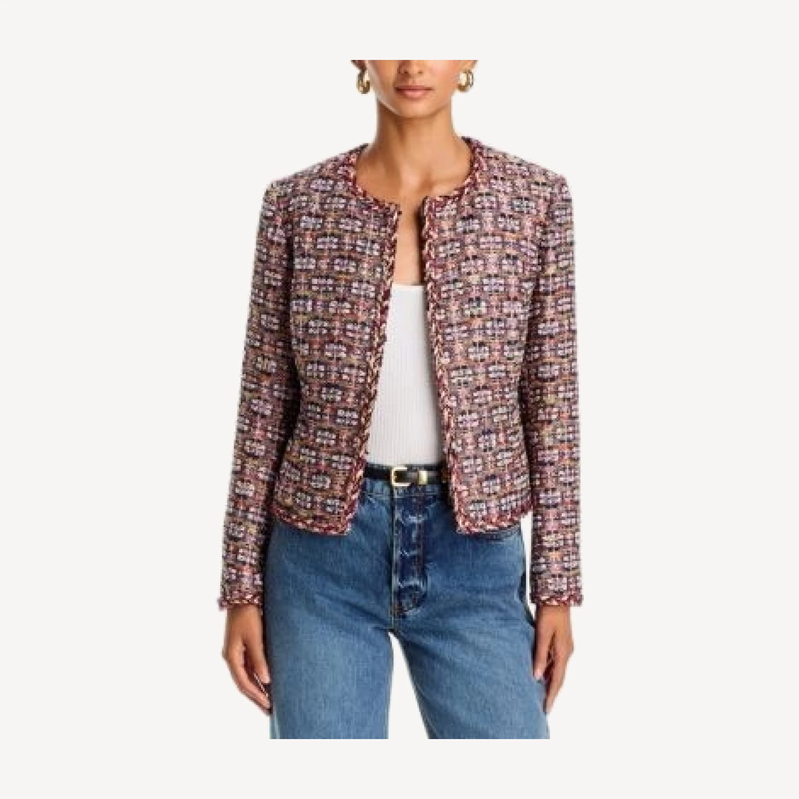 Aqua Shine Tweed Collarless Jacket - Exclusive