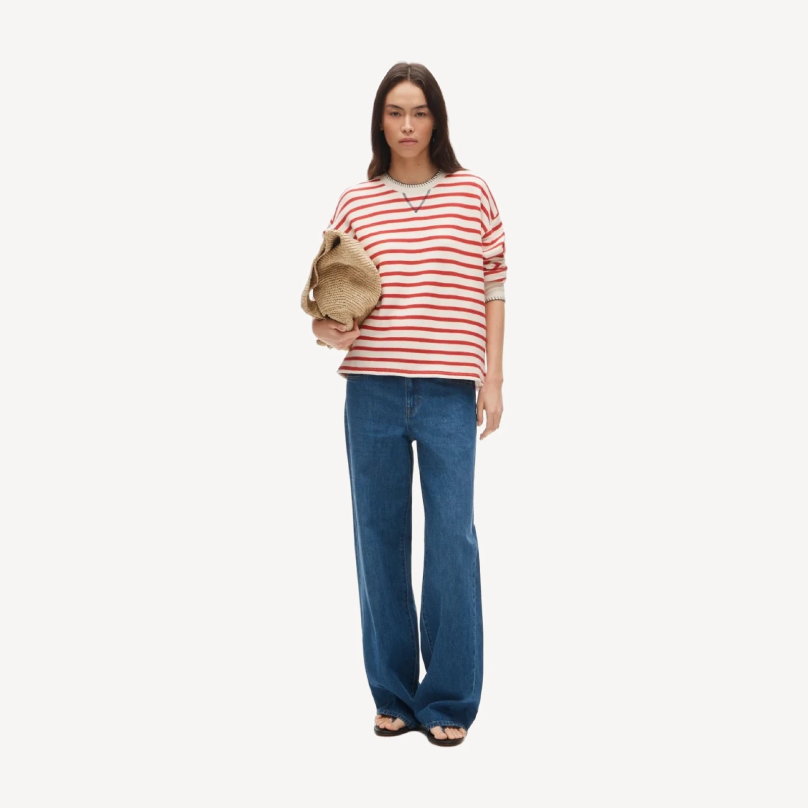 Contrast-trim heritage terry relaxed crewneck sweatshirt in stripe