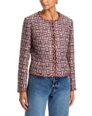 Aqua Shine Tweed Collarless Jacket - Exclusive