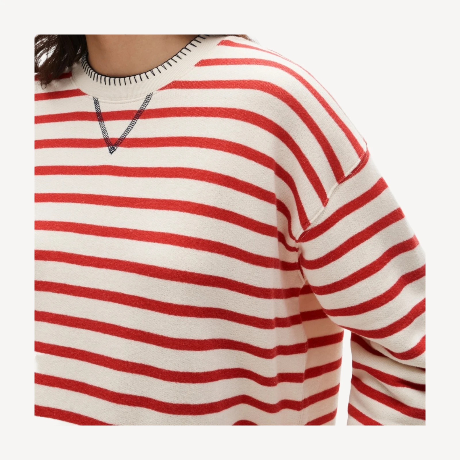 Contrast-trim heritage terry relaxed crewneck sweatshirt in stripe
