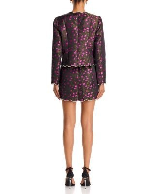 Aqua Floral Brocade Crystal Scallop Trim Jacket - Exclusive