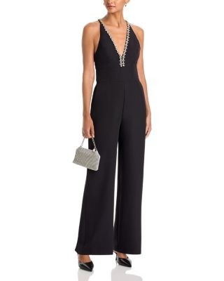 Aqua Jewel Trim Plunge V Neck Jumpsuit - Exclusive