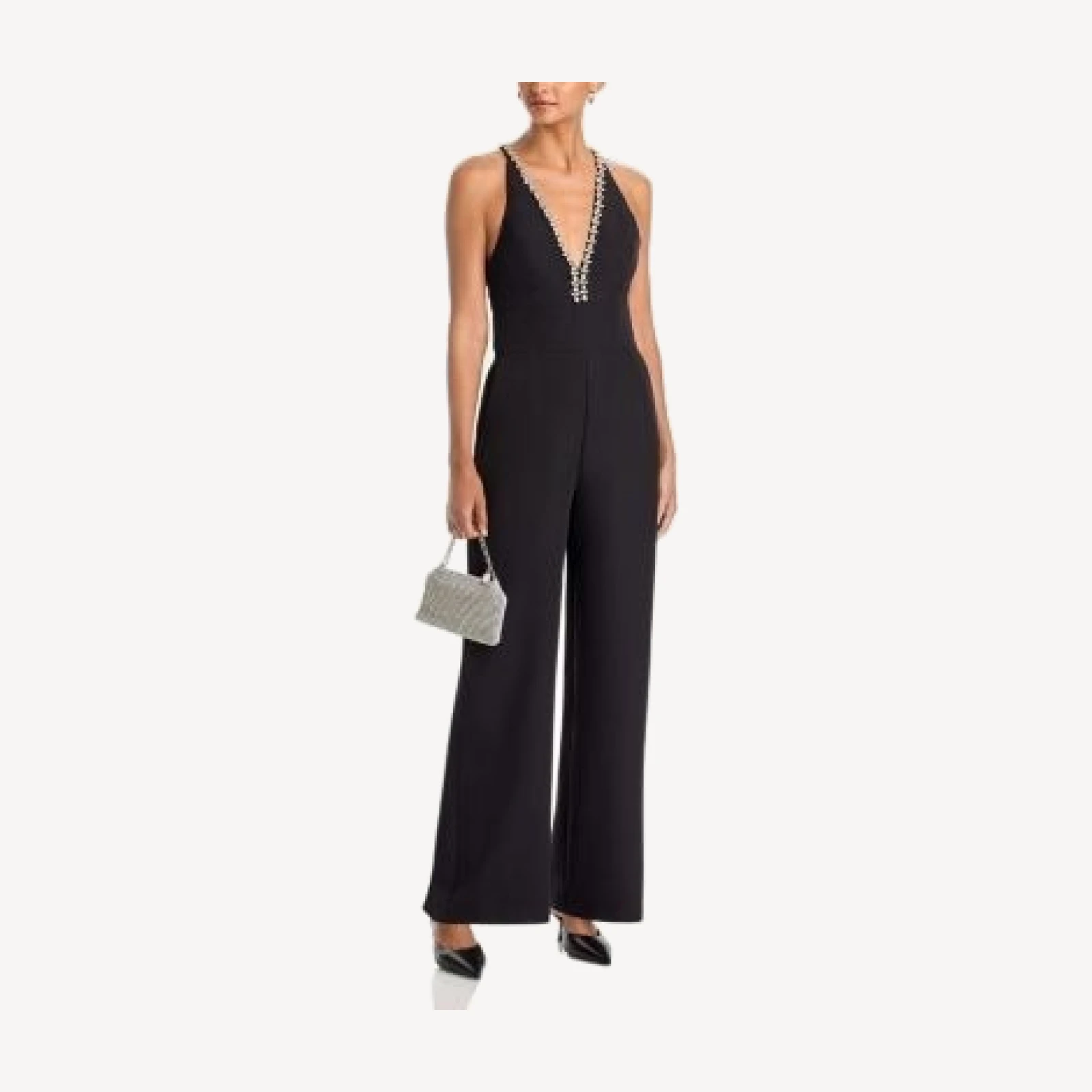 Aqua Jewel Trim Plunge V Neck Jumpsuit - Exclusive