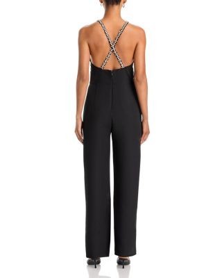 Aqua Jewel Trim Plunge V Neck Jumpsuit - Exclusive