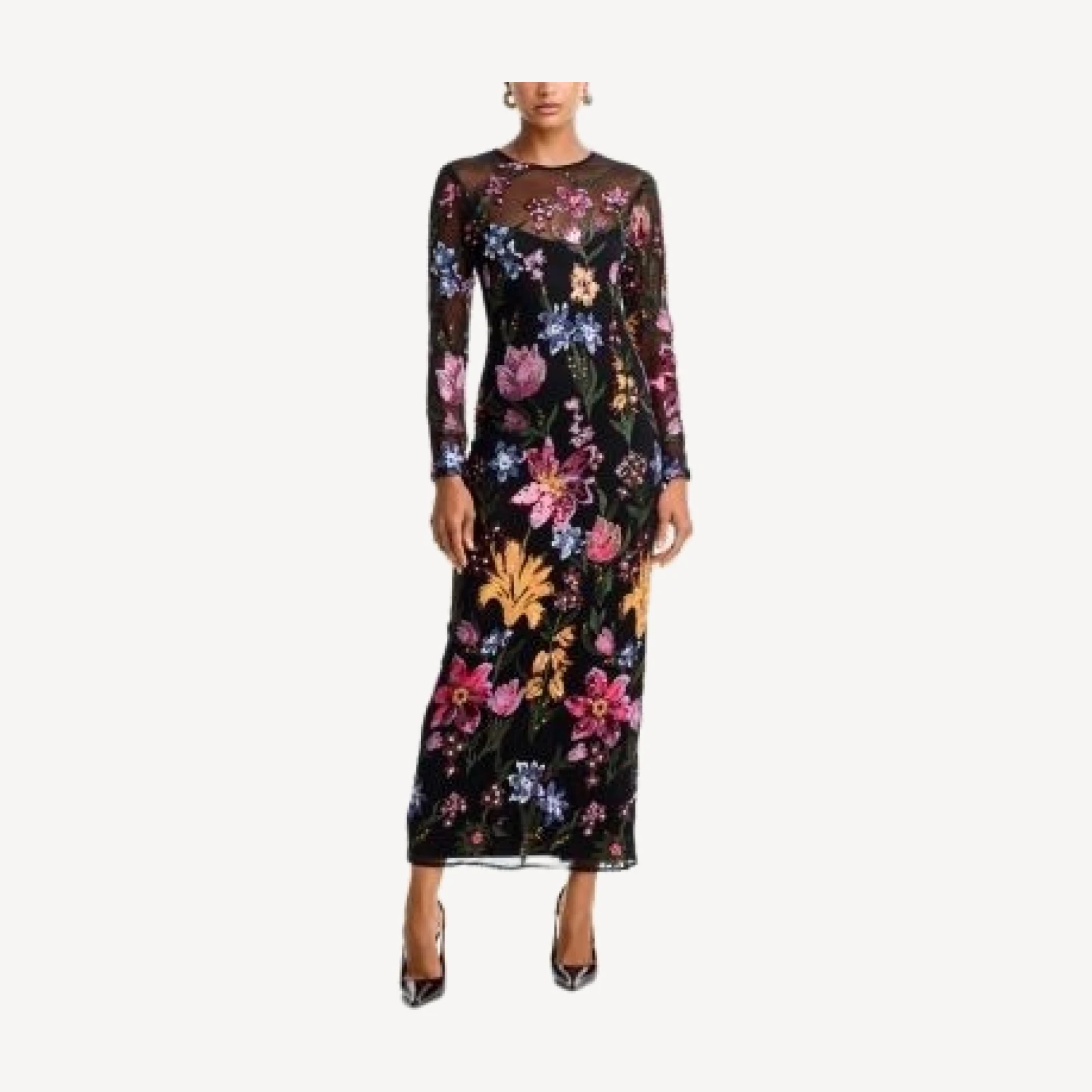Aqua Embroidered Mesh Maxi Dress - Exclusive