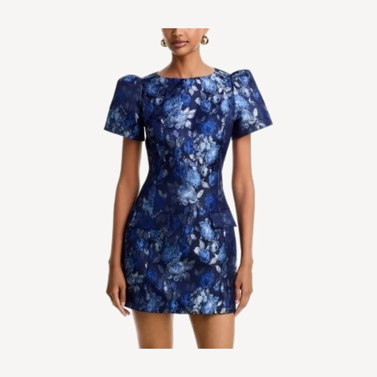 Aqua Brocade Short Sleeve Mini Dress - Exclusive