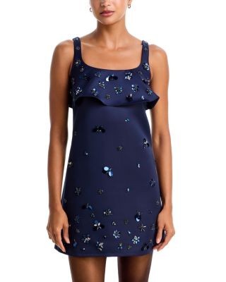 Aqua Crystal Embellished Ruffle Mini Dress - Exclusive