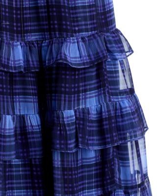 Aqua Plaid Ruffled Tiered Maxi Skirt - Exclusive