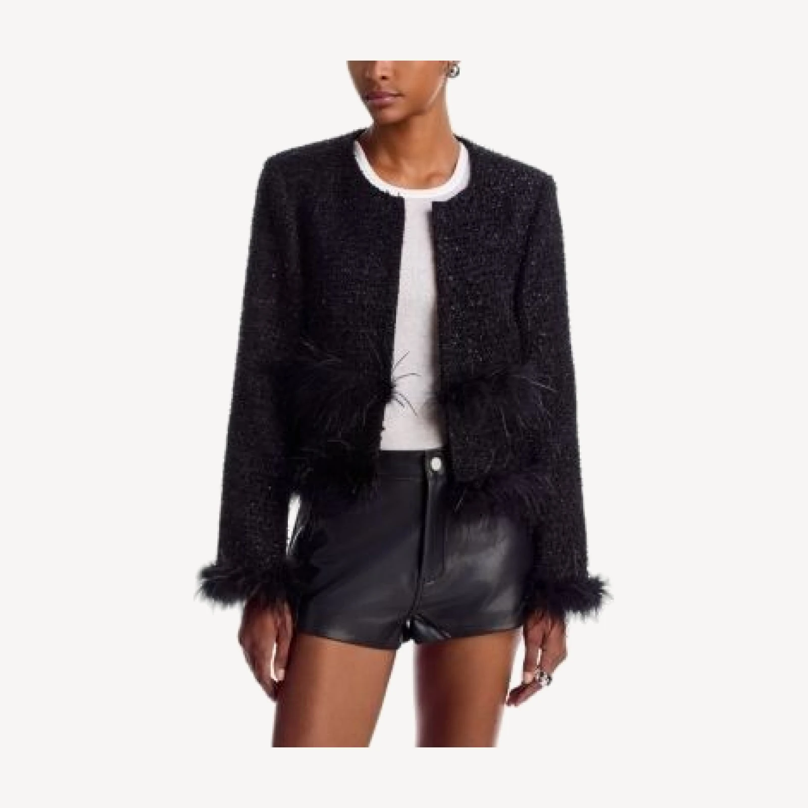 Aqua Sequinned Tweed Feather Trim Jacket - Exclusive