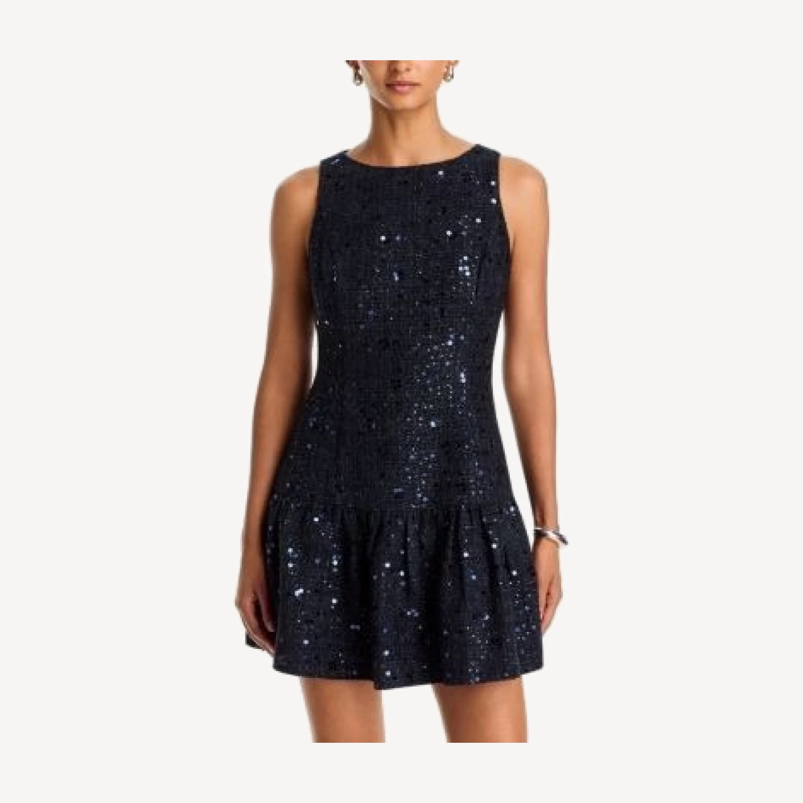 Aqua Sequin Tweed Drop Waist Mini Dress - Exclusive