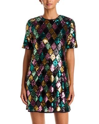 Aqua Sequinned Diamond Pattern Dress - Exclusive