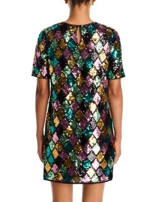 Aqua Sequinned Diamond Pattern Dress - Exclusive