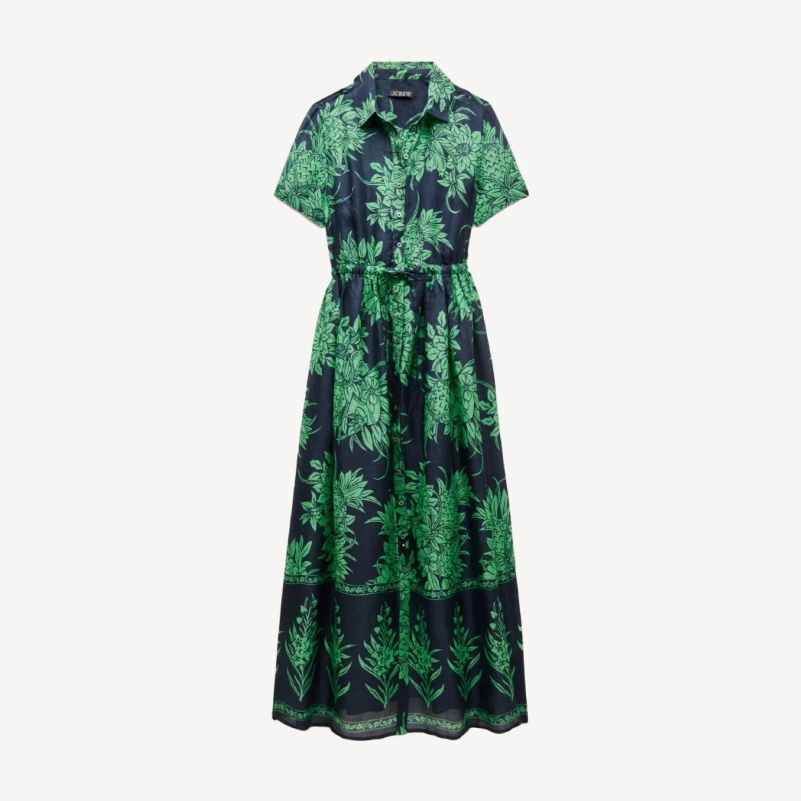 Cerise shirt-dress in pineapple garden-print ramie
