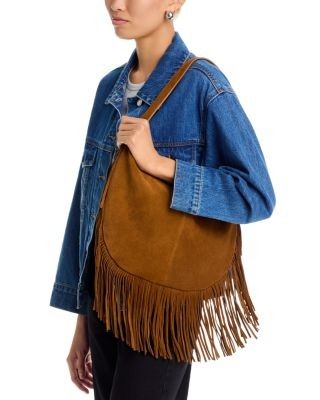 Aqua Large Fringed Suede Hobo Bag - Exclusive, photo 7
