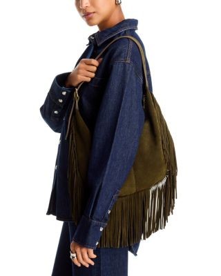 Aqua Large Fringed Suede Hobo Bag - Exclusive, photo 12