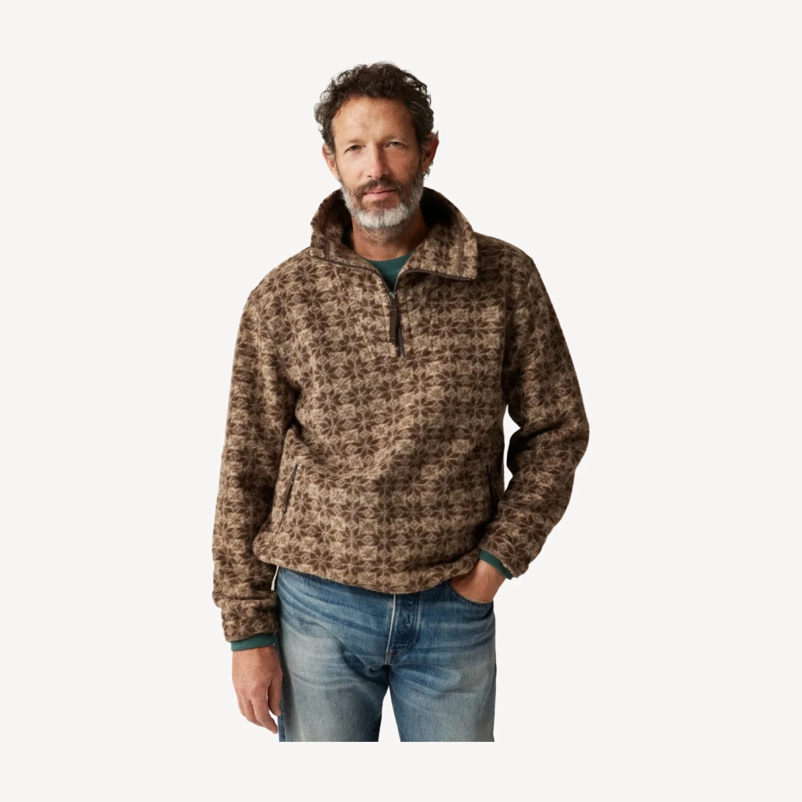 Wool-blend sherpa fleece quarter-zip pullover