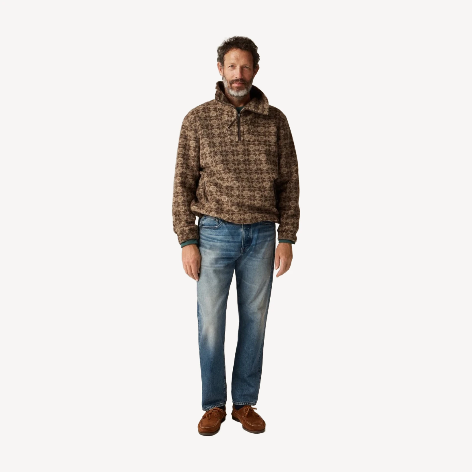 Wool-blend sherpa fleece quarter-zip pullover