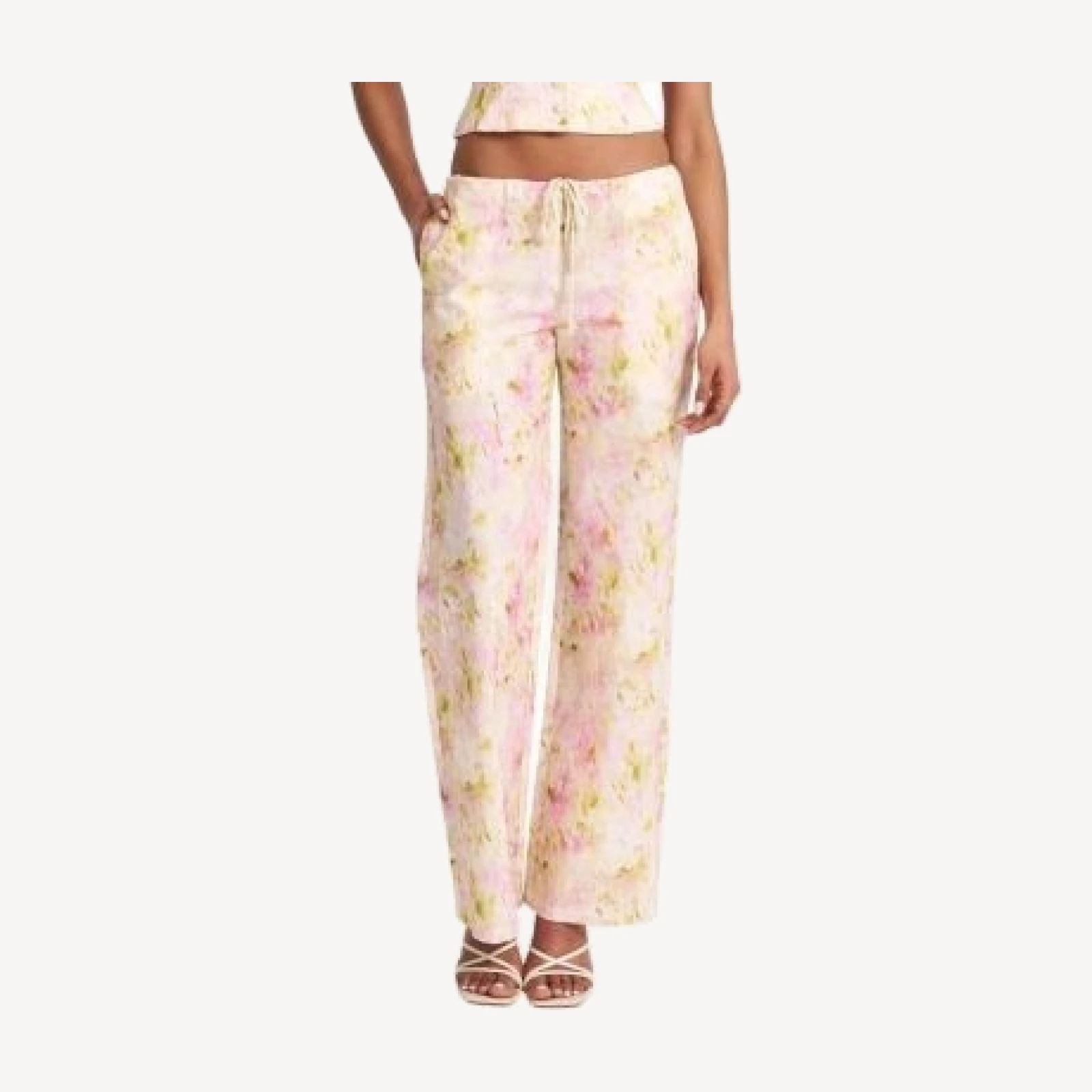 Miss Circle Laureen Floral Print Linen Straight Pants