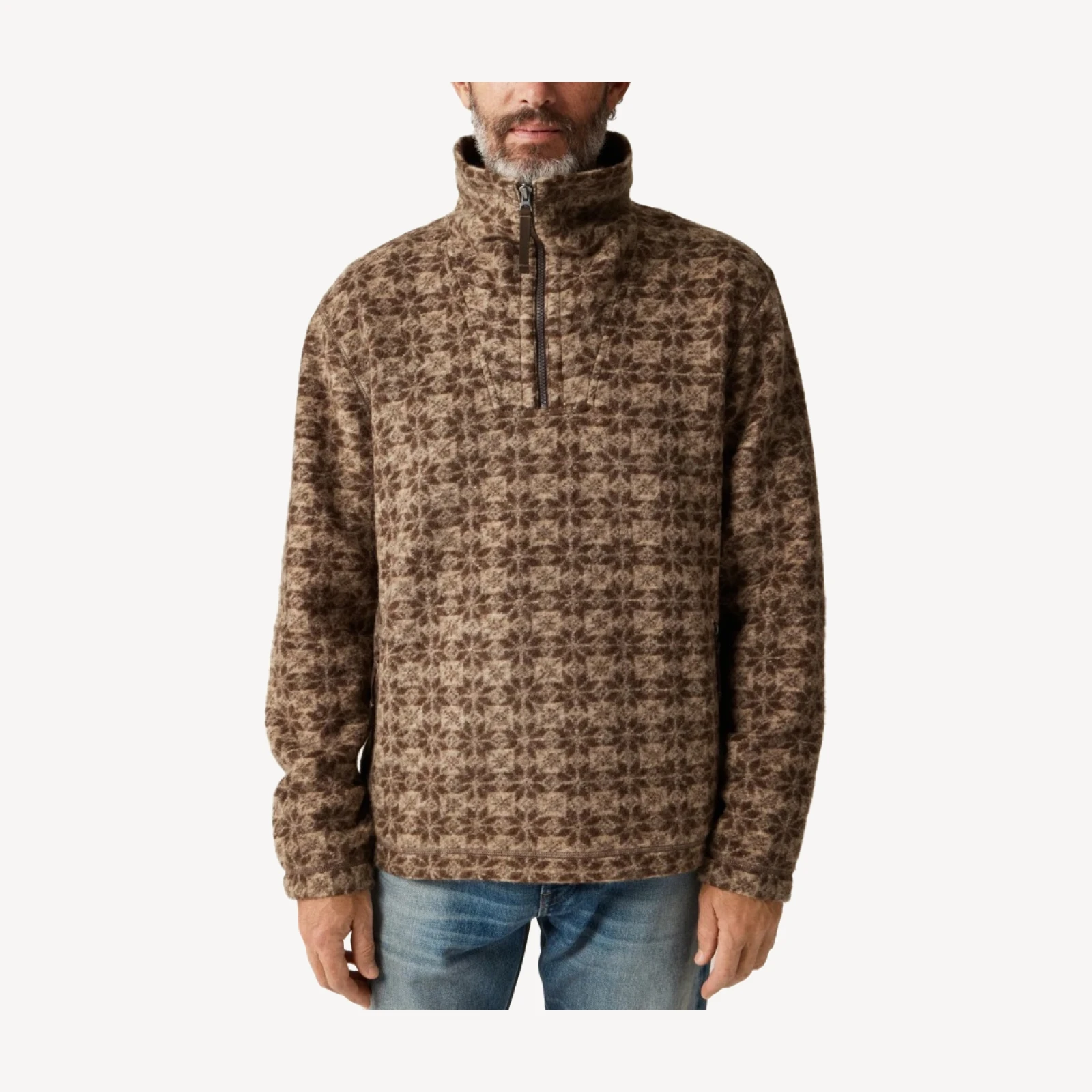 Wool-blend sherpa fleece quarter-zip pullover