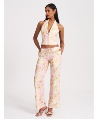 Miss Circle Laureen Floral Print Linen Straight Pants
