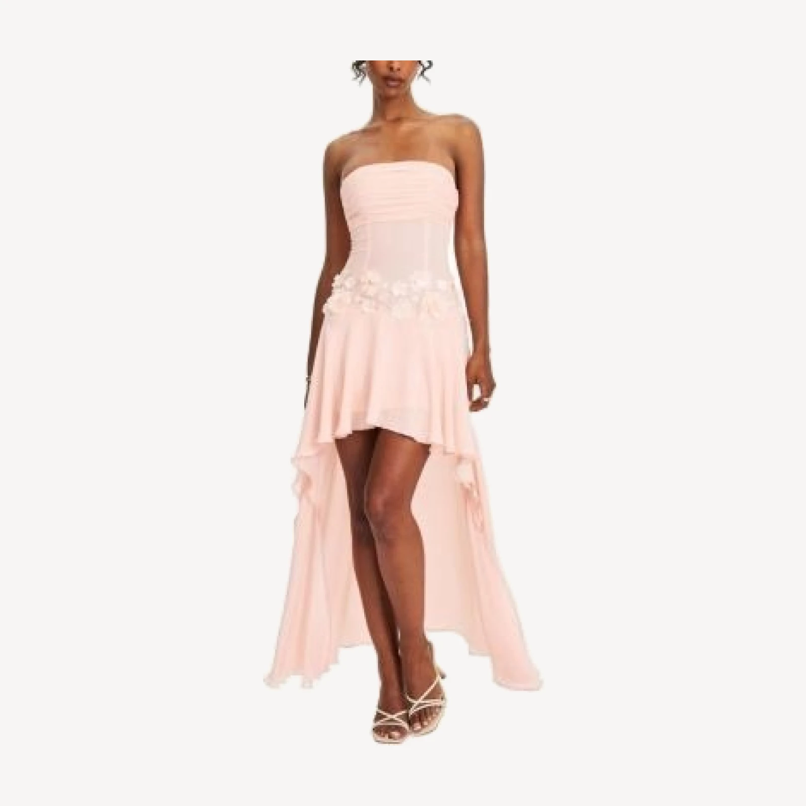 Miss Circle Mae Pink Ruched Breast Applique Trim Trailing Dress