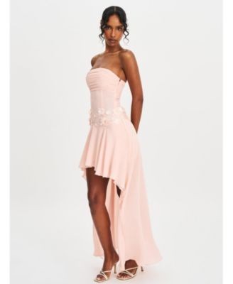 Miss Circle Mae Pink Ruched Breast Applique Trim Trailing Dress