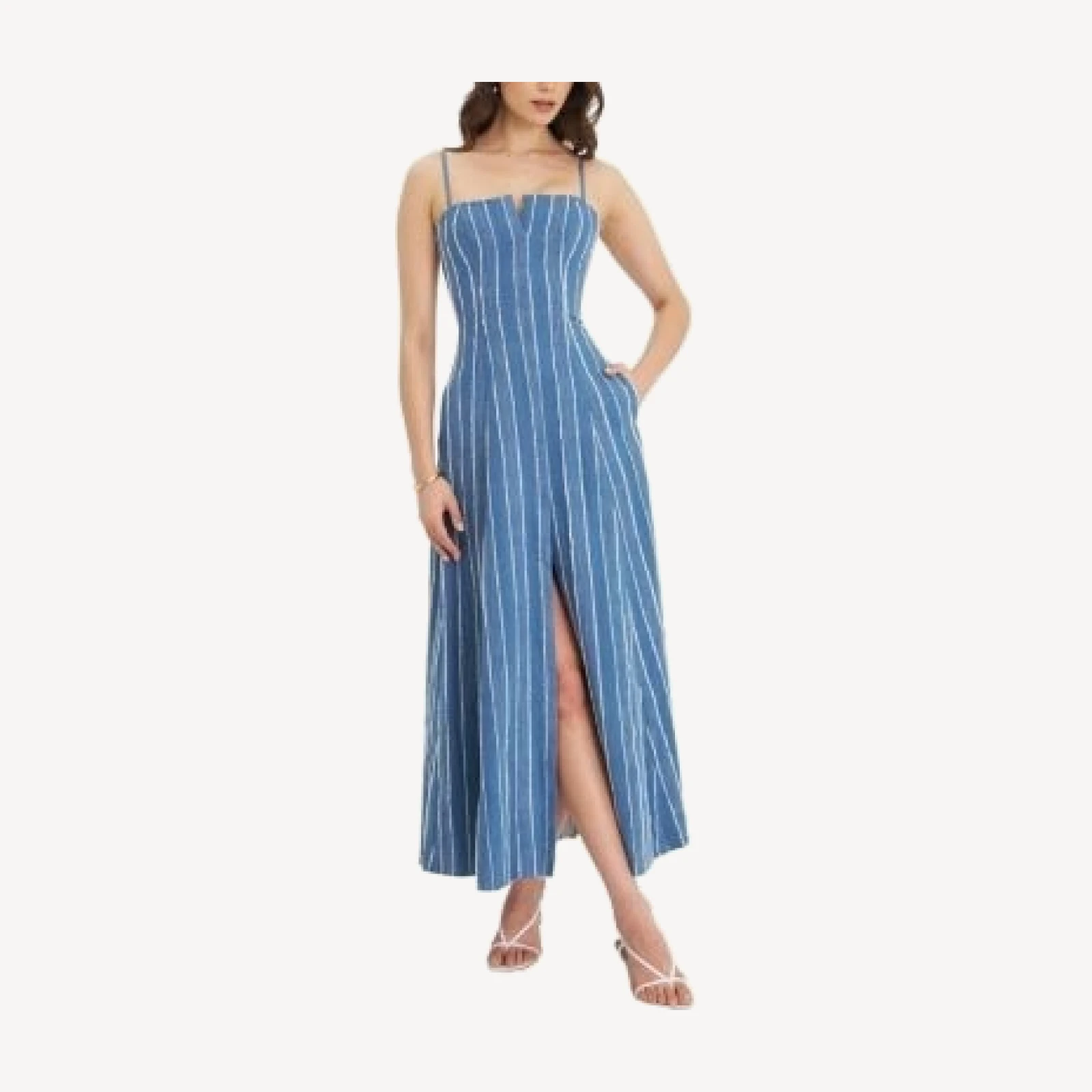 Miss Circle Abygail Stripe Cotton Denim Maxi Dress