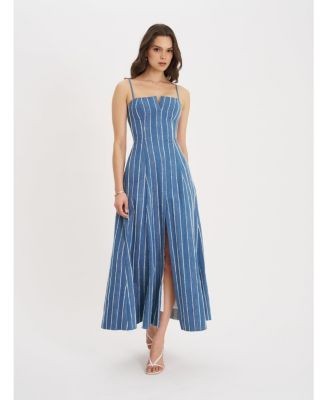 Miss Circle Abygail Stripe Cotton Denim Maxi Dress