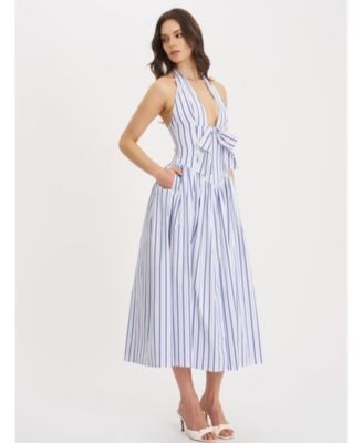 Miss Circle Mackenna Stripe Halter Smock Back Maxi Dress