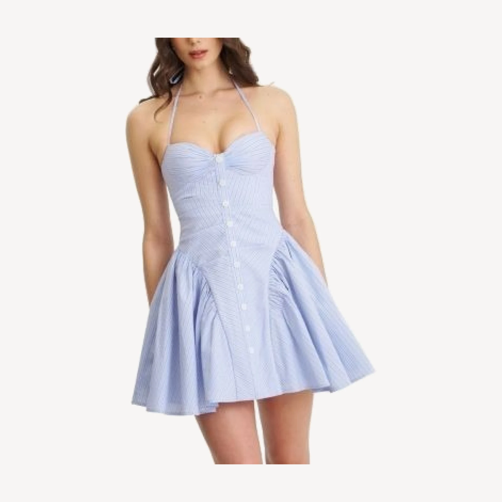 Miss Circle Melody Railroad Stripe Halter Drop Waist Mini Dress