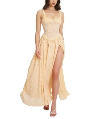 Miss Circle Ulissa Jacquard Drop Waist High Slit Maxi Dress
