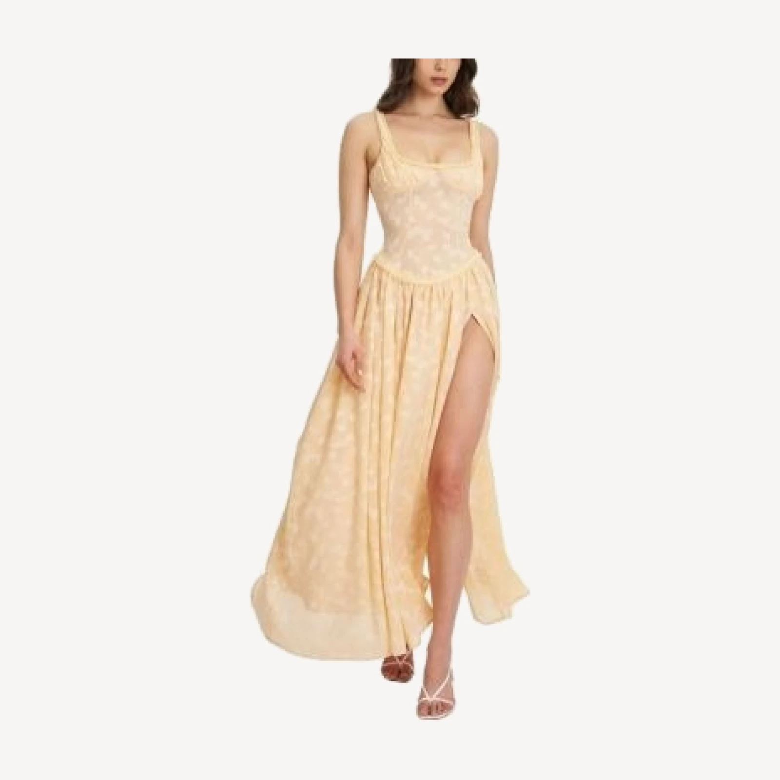 Miss Circle Ulissa Jacquard Drop Waist High Slit Maxi Dress