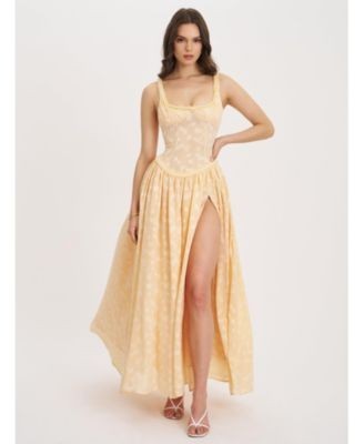 Miss Circle Ulissa Jacquard Drop Waist High Slit Maxi Dress