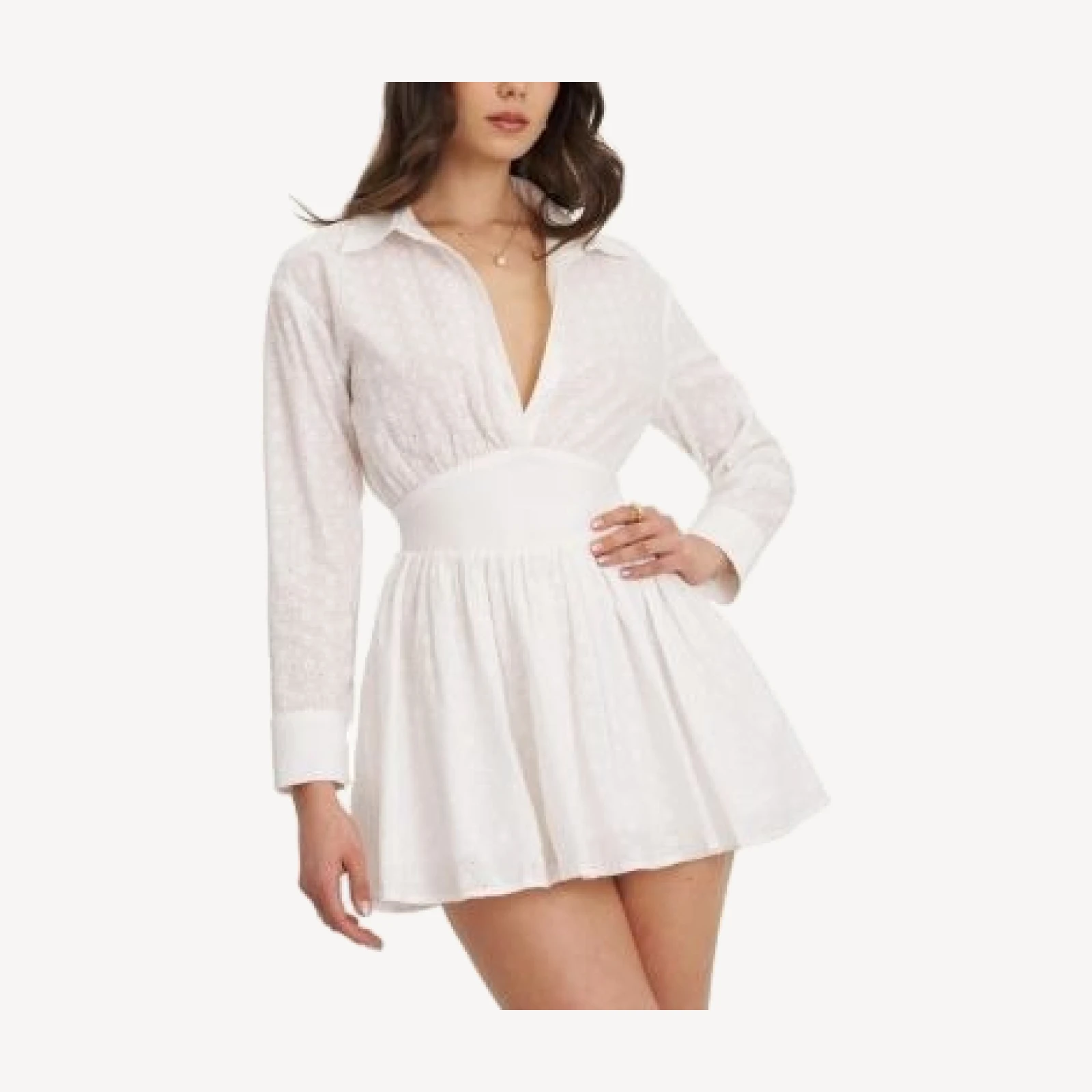 Miss Circle Gabriella Cotton Eyelet Button Up Long Sleeve Shirt Dress