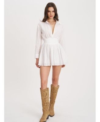 Miss Circle Gabriella Cotton Eyelet Button Up Long Sleeve Shirt Dress