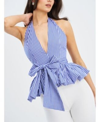 Miss Circle Ilene Checkered Bubble Hem Halter Top