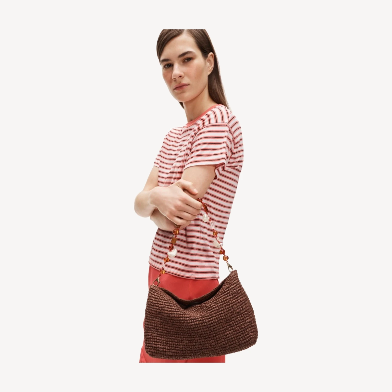 Berkeley small straw bag with beaded strap