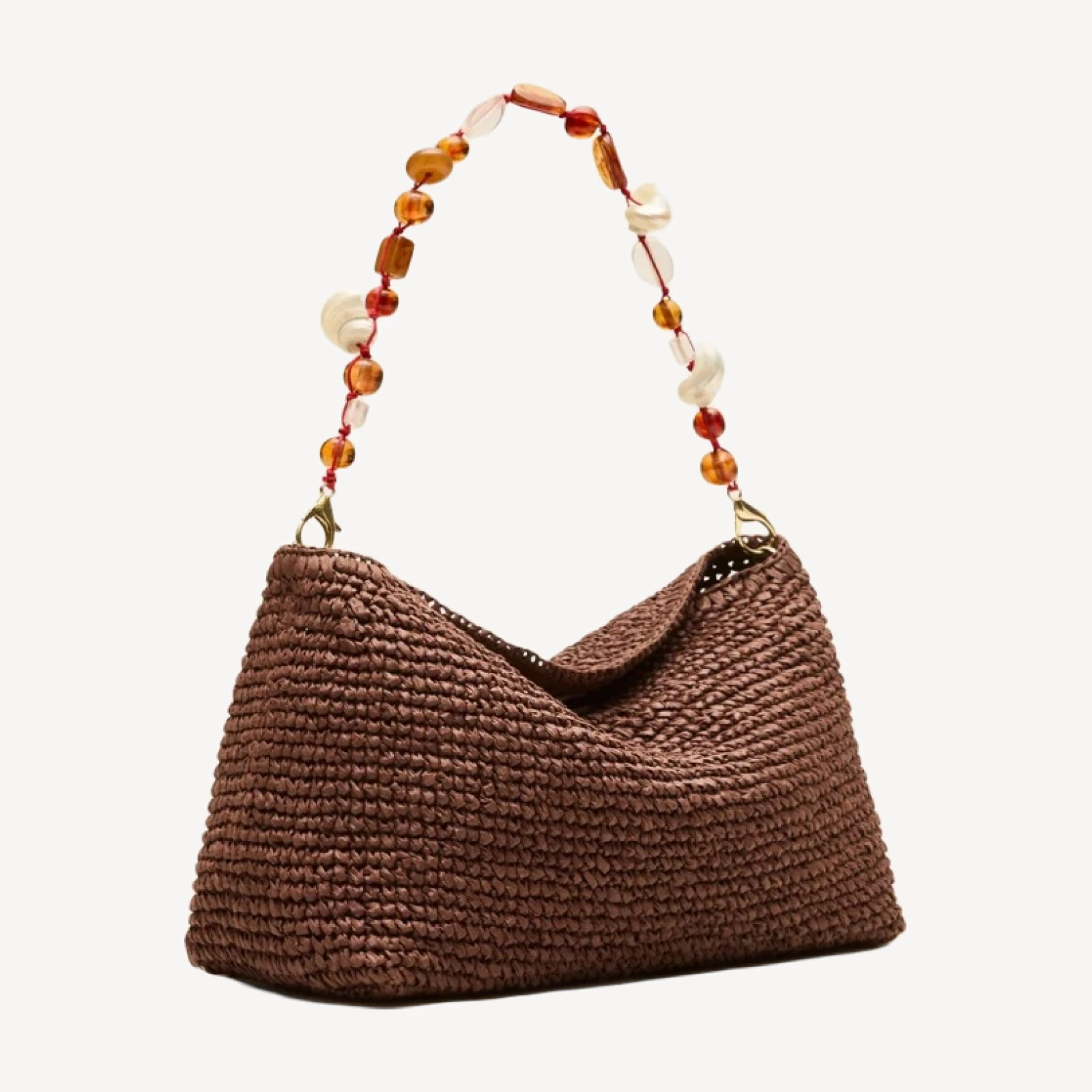 Berkeley small straw bag with beaded strap