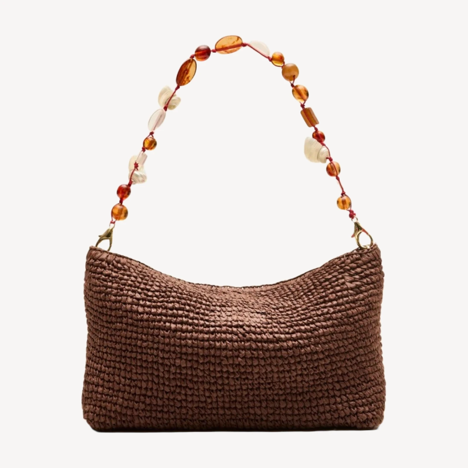 Berkeley small straw bag with beaded strap