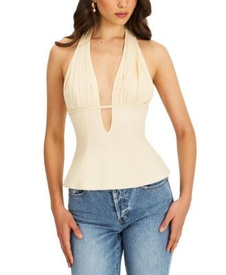 Miss Circle Quinzella Smock Back Halter Neck Linen Top